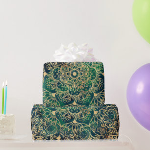 Elegant Goud Mandala Bloemen Groen Blauw Cadeaupapier
