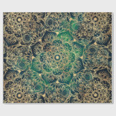 Elegant Goud Mandala Bloemen Groen Blauw Cadeaupapier (Vlak)