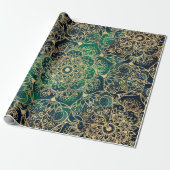 Elegant Goud Mandala Bloemen Groen Blauw Cadeaupapier (Uitgerold)