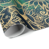 Elegant Goud Mandala Bloemen Groen Blauw Cadeaupapier (Rol Hoek)