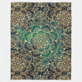 Elegant Goud Mandala Bloemen Groen Blauw Fleece Deken (Voorkant)
