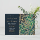 Elegant Goud Mandala Bloemen Groen Blauw Kaart (Staand voorkant)