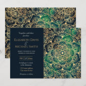 Elegant Goud Mandala Bloemen Groen Blauw Kaart (Voorkant / Achterkant)