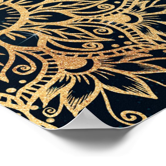 Elegant Goud Mandala Bloemen Groen Blauw Poster (Hoek)