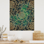 Elegant Goud Mandala Bloemen Groen Blauw Poster (Keuken)