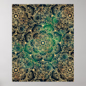 Elegant Goud Mandala Bloemen Groen Blauw Poster (Voorkant)
