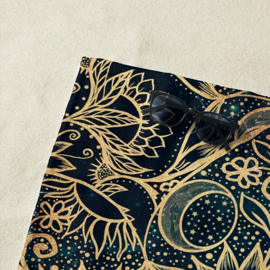 Elegant Goud Mandala Bloemen Groen Blauw Strandlaken (In situ)