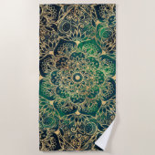 Elegant Goud Mandala Bloemen Groen Blauw Strandlaken (Voorkant)