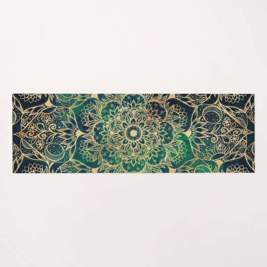 Elegant Goud Mandala Bloemen Groen Blauw Yogamat (Achterkant (horizontaal))