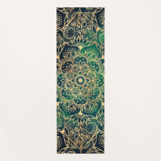 Elegant Goud Mandala Bloemen Groen Blauw Yogamat (Voorkant)