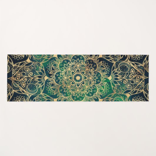 Elegant Goud Mandala Bloemen Groen Blauw Yogamat (Voorkant (horizontaal))