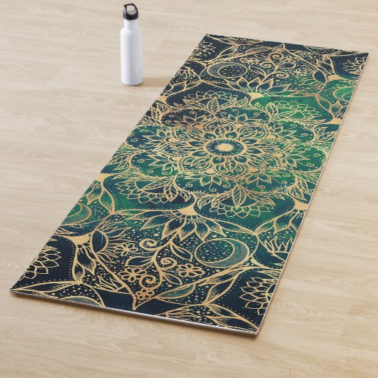 Elegant Goud Mandala Bloemen Groen Blauw Yogamat