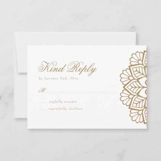 Elegant Goud Mandala Huwelijksreactie RSVP-Kaart RSVP Kaartje (Voorkant)