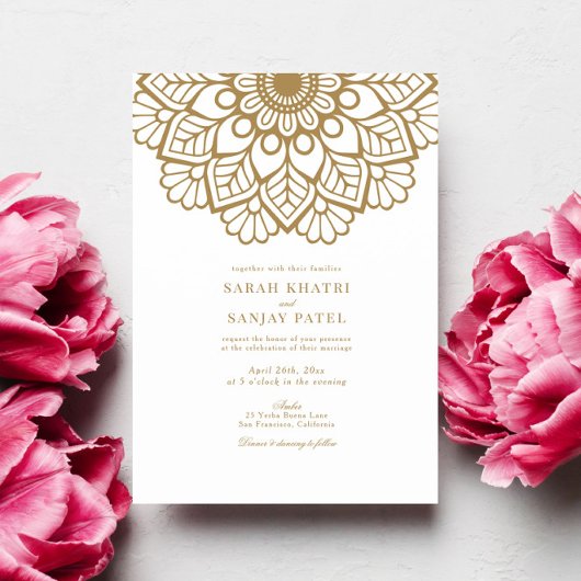 Elegant Goud Mandala Indiase bruiloft uitnodiging