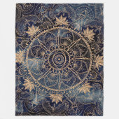 Elegant Goud Mandala Oog Zon Maan Marine Blauw Fleece Deken (Voorkant)