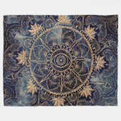 Elegant Goud Mandala Oog Zon Maan Marine Blauw Fleece Deken (Voorkant (Horizontaal))