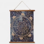 Elegant Goud Mandala Oog Zon Maan Marine Blauw Hangend Wandkleed (Voorkant)