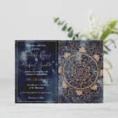Elegant Goud Mandala Oog Zon Maan Marine Blauw Kaart (Staand voorkant)