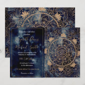 Elegant Goud Mandala Oog Zon Maan Marine Blauw Kaart (Voorkant / Achterkant)