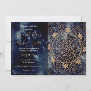 Elegant Goud Mandala Oog Zon Maan Marine Blauw Kaart