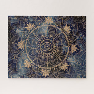 Elegant Goud Mandala Oog Zon Maan Marine Blauw Legpuzzel