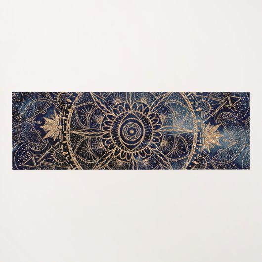 Elegant Goud Mandala Oog Zon Maan Marine Blauw Yogamat (Achterkant (horizontaal))