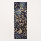 Elegant Goud Mandala Oog Zon Maan Marine Blauw Yogamat (Voorkant)