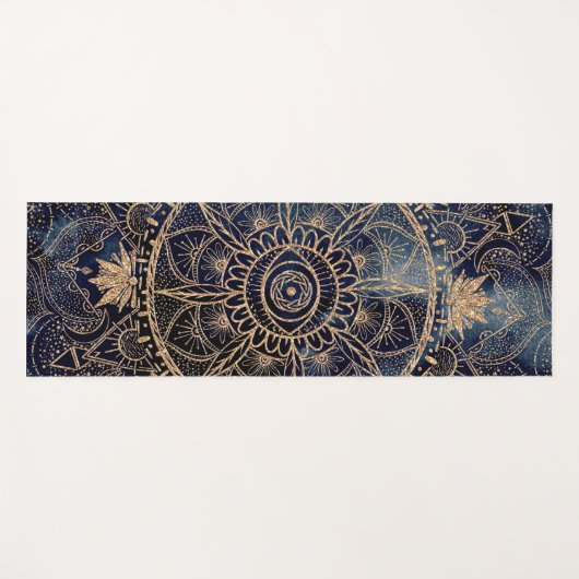 Elegant Goud Mandala Oog Zon Maan Marine Blauw Yogamat (Voorkant (horizontaal))