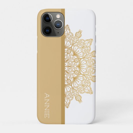 Elegant Goud Mandala Patroon op Witte Naam Case-Mate iPhone Case (Achterkant)