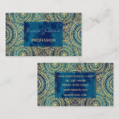 Elegant goud mandala zonnebloem blauw patroon visitekaartje (Voorkant / Achterkant)