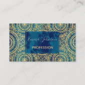 Elegant goud mandala zonnebloem blauw patroon visitekaartje (Voorkant)