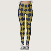 Elegant goud & marine blauw diamant patroon leggings (Voorkant)
