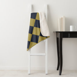 Elegant goud & marine blauw diamant patroon sherpa deken