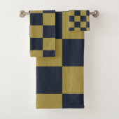 Elegant goud & marine blauw geruit patroon bad handdoek (Insitu)