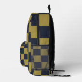 Elegant goud & marine blauw geruit patroon bedrukte rugzak (Rechts)