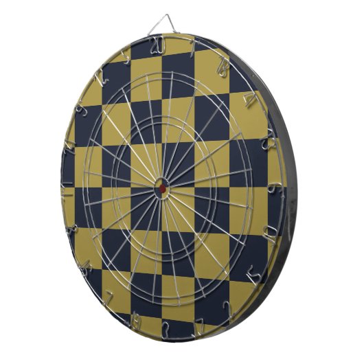 Elegant goud & marine blauw geruit patroon dartbord (Voorkant Rechts)