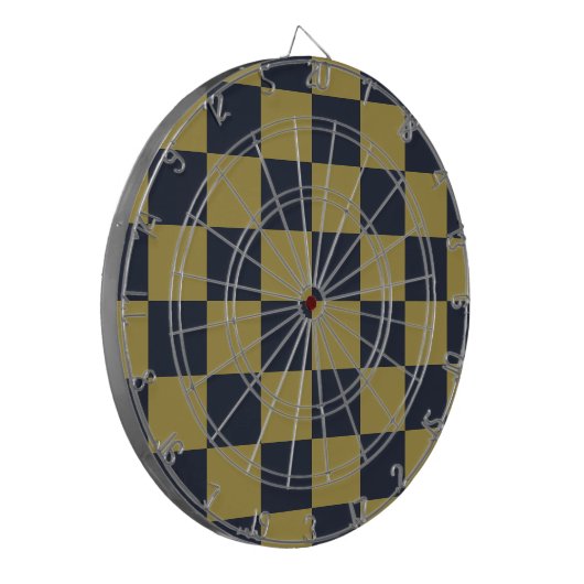 Elegant goud & marine blauw geruit patroon dartbord (Voorkant Links)