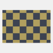 Elegant goud & marine blauw geruit patroon inpakpapier vel (Voorkant)