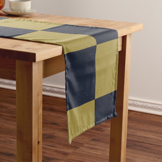 Elegant goud & marine blauw geruit patroon korte tafelloper (Voorbeeld)