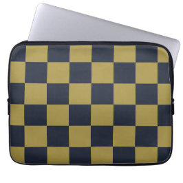 Elegant goud & marine blauw geruit patroon laptop sleeve