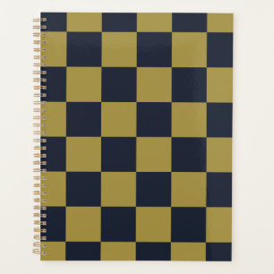 Elegant goud & marine blauw geruit patroon planner