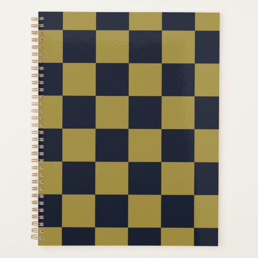 Elegant goud & marine blauw geruit patroon planner (Voorkant)