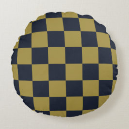 Elegant goud & marine blauw geruit patroon rond kussen