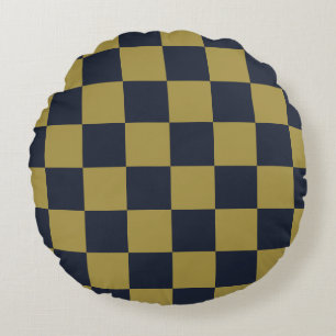 Elegant goud & marine blauw geruit patroon rond kussen