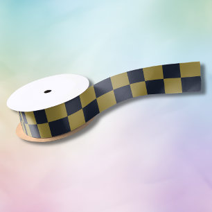 Elegant goud & marine blauw geruit patroon satijnen lint