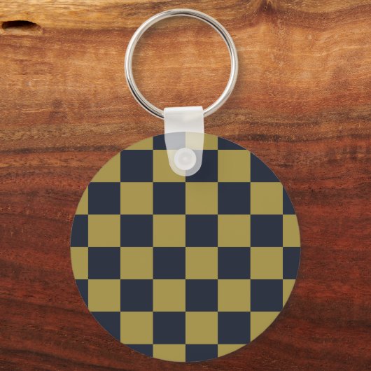 Elegant goud & marine blauw geruit patroon sleutelhanger (Achterkant)
