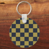 Elegant goud & marine blauw geruit patroon sleutelhanger (Voorkant)