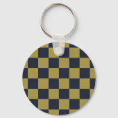 Elegant goud & marine blauw geruit patroon sleutelhanger (Achterkant)