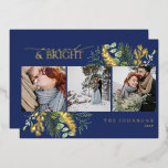 Elegant goud marine blauw getrouwd en heldere foto folie feestdagenkaart<br><div class="desc">Elegante Gold Navy Blue Married & Bright Christmas Folie Holiday Kaart Vier uw eerste vakantieseizoen als pasgetrouwden met deze luxe "Married & Bright" kerstkaart. Deze kaart is ontworpen om de elegantie van uw vakbond te weerspiegelen en is voorzien van een verbluffende mix van diepmarineblauw en glinsterende gouden folie, waardoor een...</div>