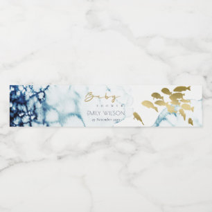 ELEGANT GOUD MARINE ONDERWATER VIS BABYSHOWER WATERFLES ETIKET